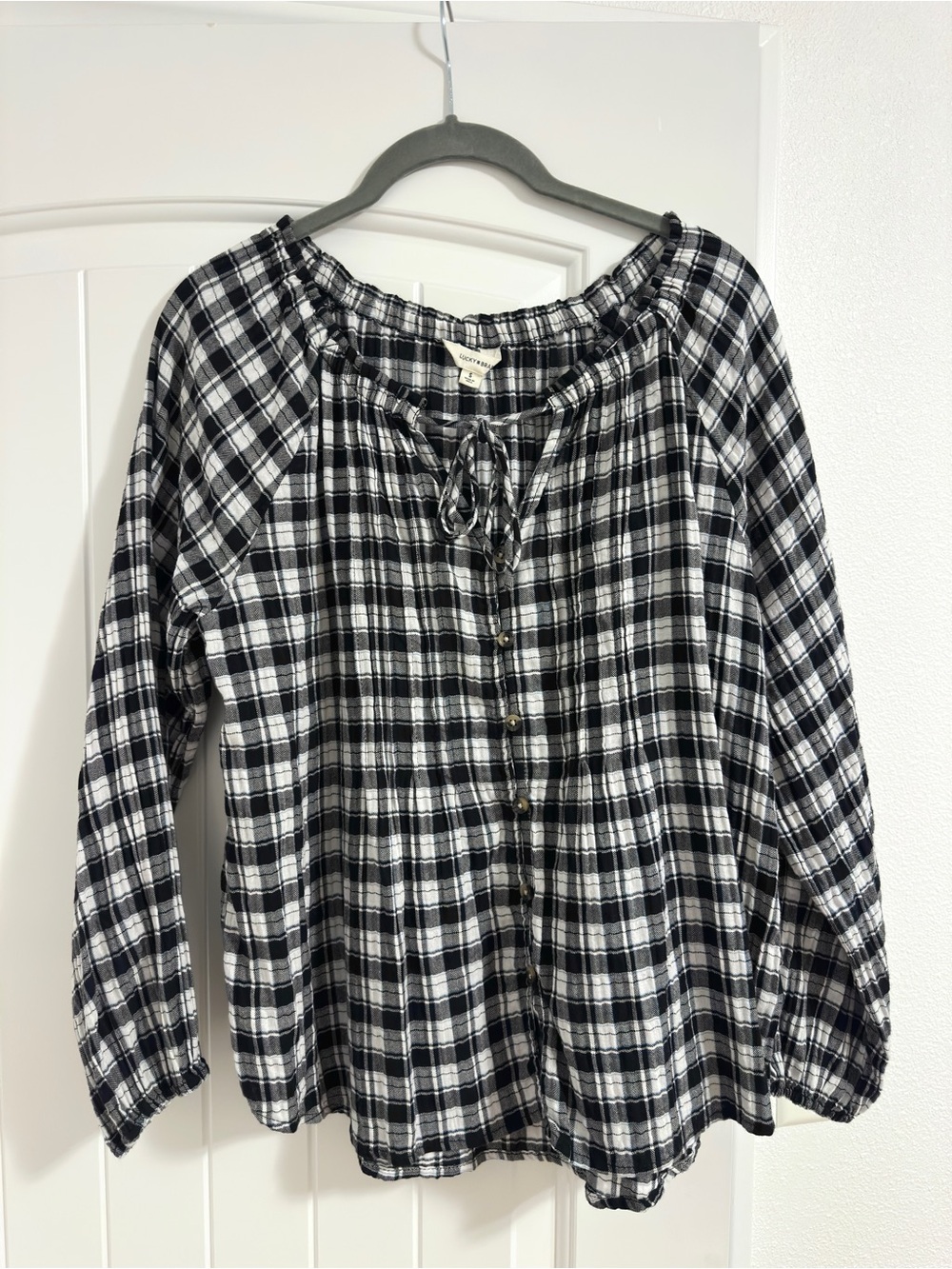 Lucky Brand Black and White Plaid Blouse Size Small